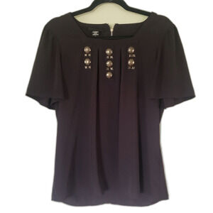 Apostrophe‎ Square-Neck Black Studded Blouse Size S | Edgy Short Sleeve Top